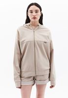 Women Beige Hooded Sweat Cardigan