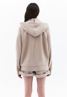 Women Beige Hooded Sweat Cardigan