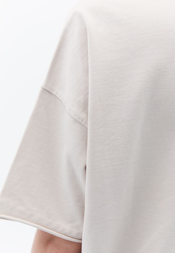Women Beige Crew Neck Oversize Tshirt