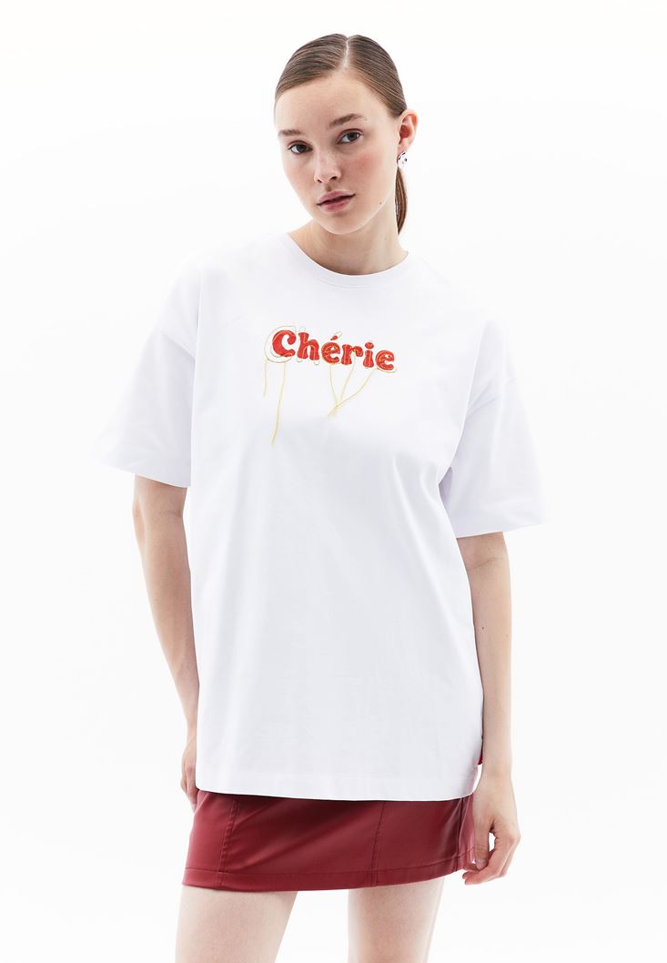 Women White Crew Neck Oversize Tshirt