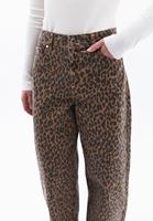 Bayan Kahverengi Leopar Desenli Barrel-Fit Pantolon