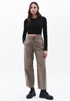 Women Brown Mid Rise Barrel Fit Pants