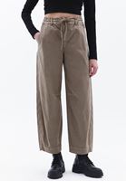 Women Brown Mid Rise Barrel Fit Pants