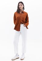 Women Brown Oversize Shirt with Pocket Detail