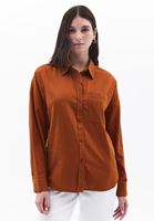 Women Brown Oversize Shirt with Pocket Detail