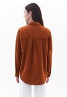 Women Brown Oversize Shirt with Pocket Detail