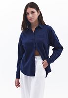 Women Navy Oversize Shirt with Pocket Detail