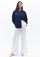 Women Navy Oversize Shirt with Pocket Detail