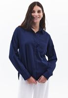 Women Navy Oversize Shirt with Pocket Detail