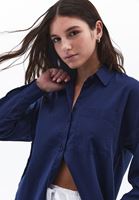 Women Navy Oversize Shirt with Pocket Detail