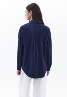 Women Navy Oversize Shirt with Pocket Detail