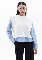 Women Cream Sweater with Shirt Sleeves