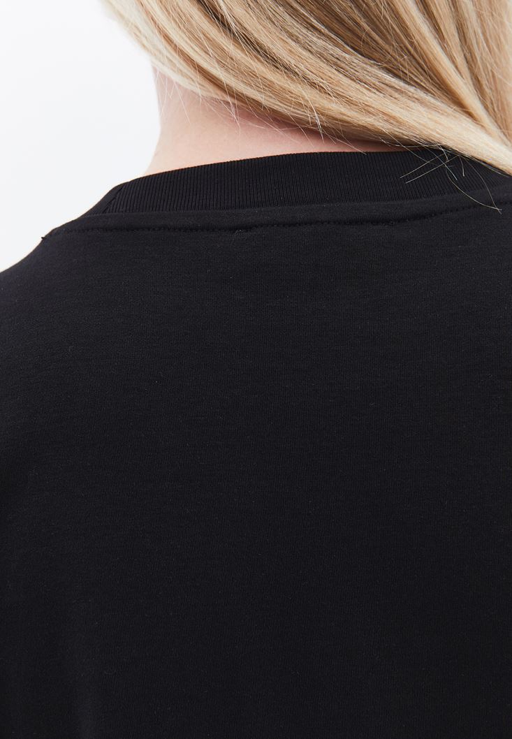 Women Black Oversize Tshirt with Cut-out Detail
