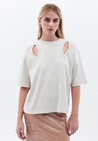 Women Cream Oversize Tshirt with Cut-out Detail
