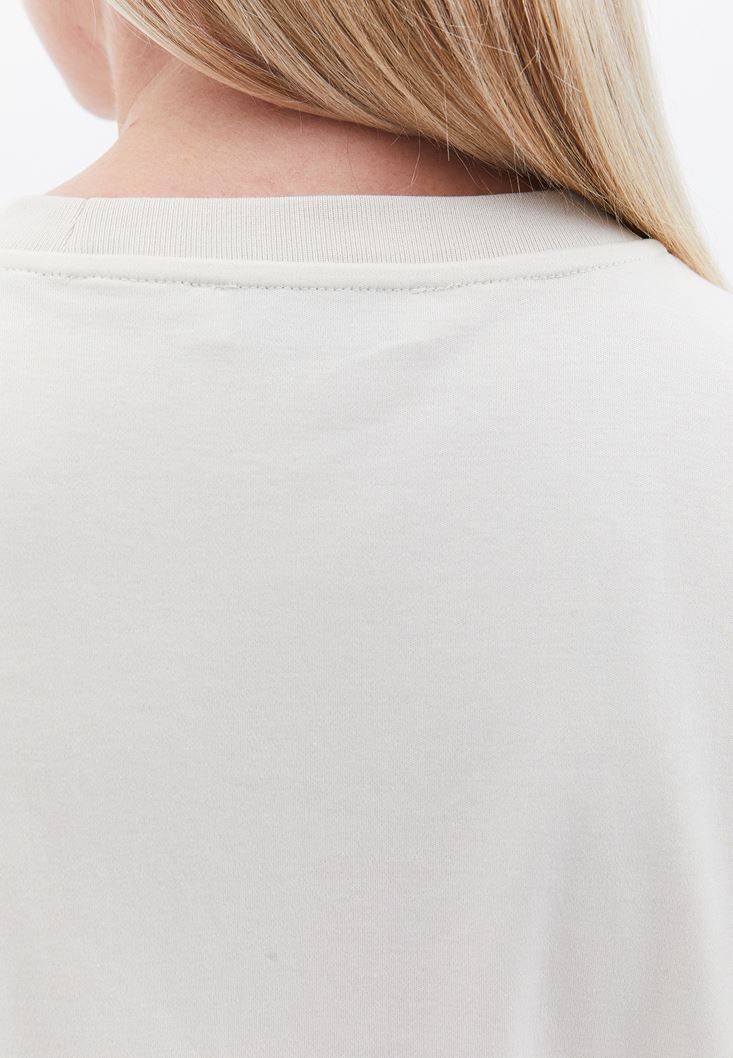 Women Cream Oversize Tshirt with Cut-out Detail