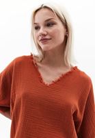 Women Orange Cotton Blended V-neck Blouse