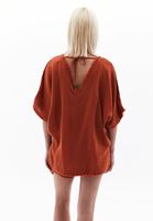 Women Orange Cotton Blended V-neck Blouse