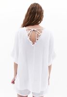 Women White Cotton Blended V-neck Blouse