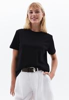 Women Black Cotton Blened Crew Neck Tshirt