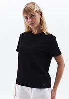 Women Black Cotton Blened Crew Neck Tshirt