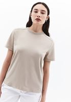 Women Beige Cotton Blened Crew Neck Tshirt