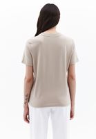 Women Beige Cotton Blened Crew Neck Tshirt