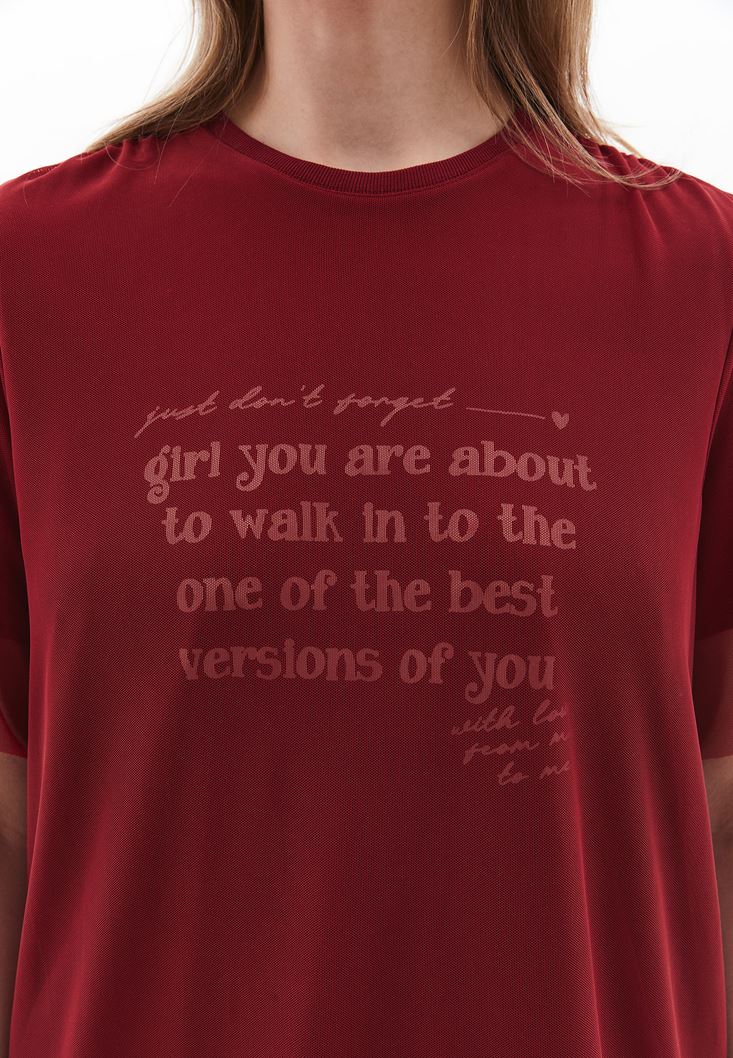 Women Bordeaux Oversize Tshirt with Tulle Detail