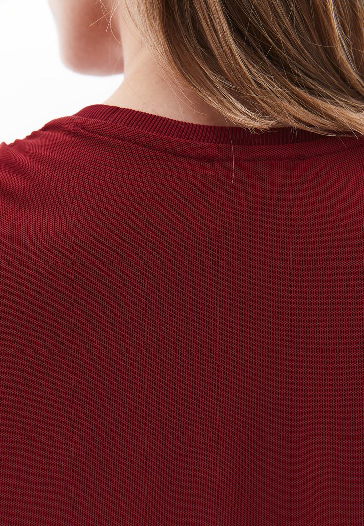 Women Bordeaux Oversize Tshirt with Tulle Detail
