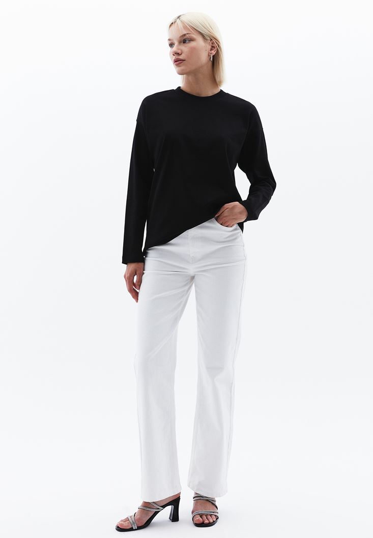 Women Black Cotton Blended Oversize Tshirt