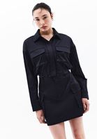 Women Navy Oversize Crop Shirt