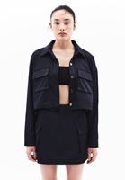 Women Navy Oversize Crop Shirt