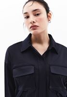 Women Navy Oversize Crop Shirt