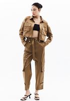 Women Brown Oversize Crop Shirt