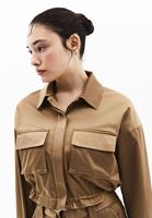 Women Brown Oversize Crop Shirt