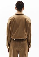 Women Brown Oversize Crop Shirt