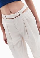 Women Cream Low Rise Wide Leg Pants