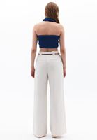 Women Cream Low Rise Wide Leg Pants