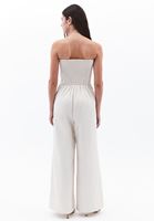 Women Cream Strapless Wide Leg Jumpsuit