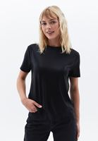 Women Black Crew Neck Tshirt with Silvery Texture