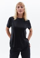 Women Black Crew Neck Tshirt with Silvery Texture