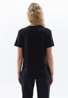 Women Black Crew Neck Tshirt with Silvery Texture