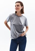 Women Silver Crew Neck Tshirt with Silvery Texture