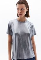 Women Silver Crew Neck Tshirt with Silvery Texture