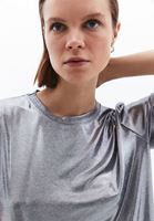 Women Silver Crew Neck Tshirt with Silvery Texture