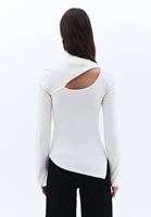 Women Cream High Collar Tshirt with Cut-out Detail