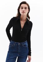 Women Black Polo Neck Tshirt