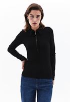 Women Black Polo Neck Tshirt