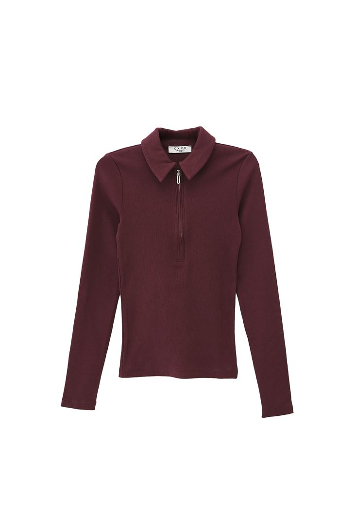 Women Bordeaux Polo Neck Tshirt
