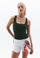 Women Green Square Neck Singlet