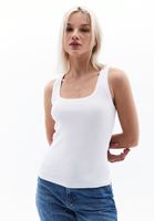 Women White Square Neck Singlet